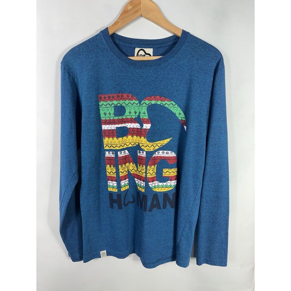 Being Human Men's XL Blue Multicolor‎ Long Sleeve T-Shirt - Fits Like Small